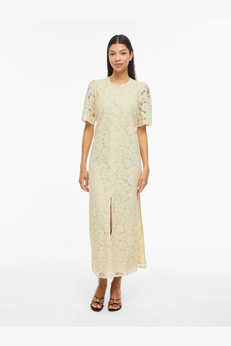 Vila - Vimala 2/4 Sleeve Lace Dress - 5089653 Pastel Yellow
