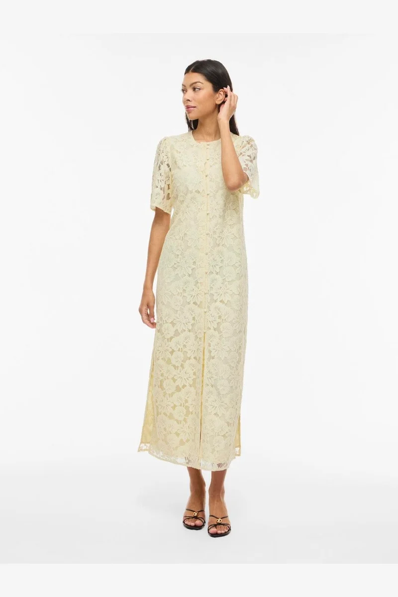 Vila - Vimala 2/4 Sleeve Lace Dress - 5089653 Pastel Yellow