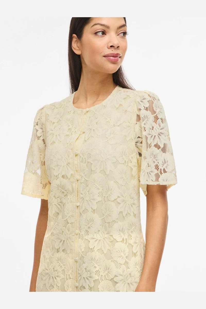 Vila - Vimala 2/4 Sleeve Lace Dress - 5089653 Pastel Yellow