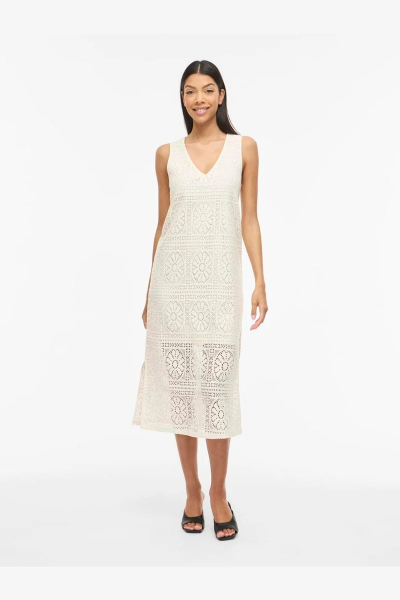 Vila - Vimerinda V-Neck S/L Midi Dress/Vol/Rs - 4978545 Birch
