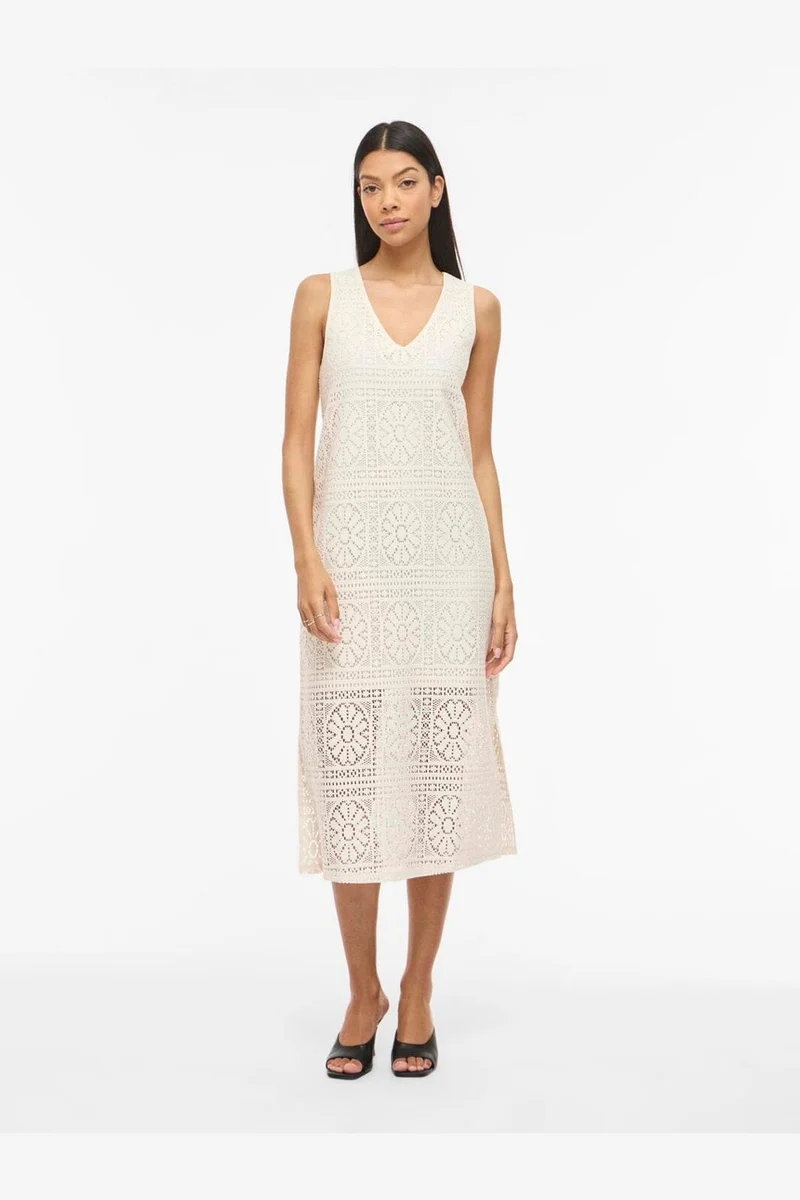 Vila - Vimerinda V-Neck S/L Midi Dress/Vol/Rs - 4978545 Birch