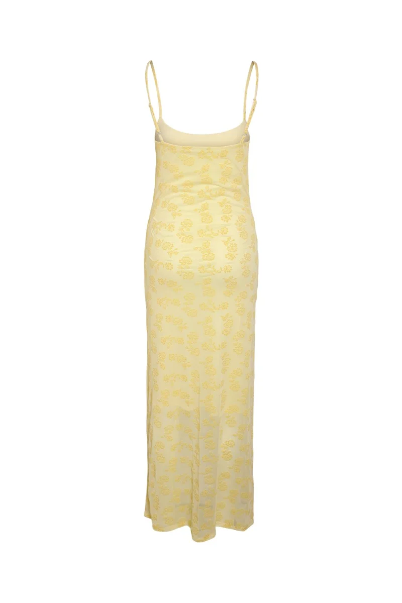 Noisy May - Nmlouise Mesh Flock Long Dress Fwd - 4988747 French Vanilla Flock