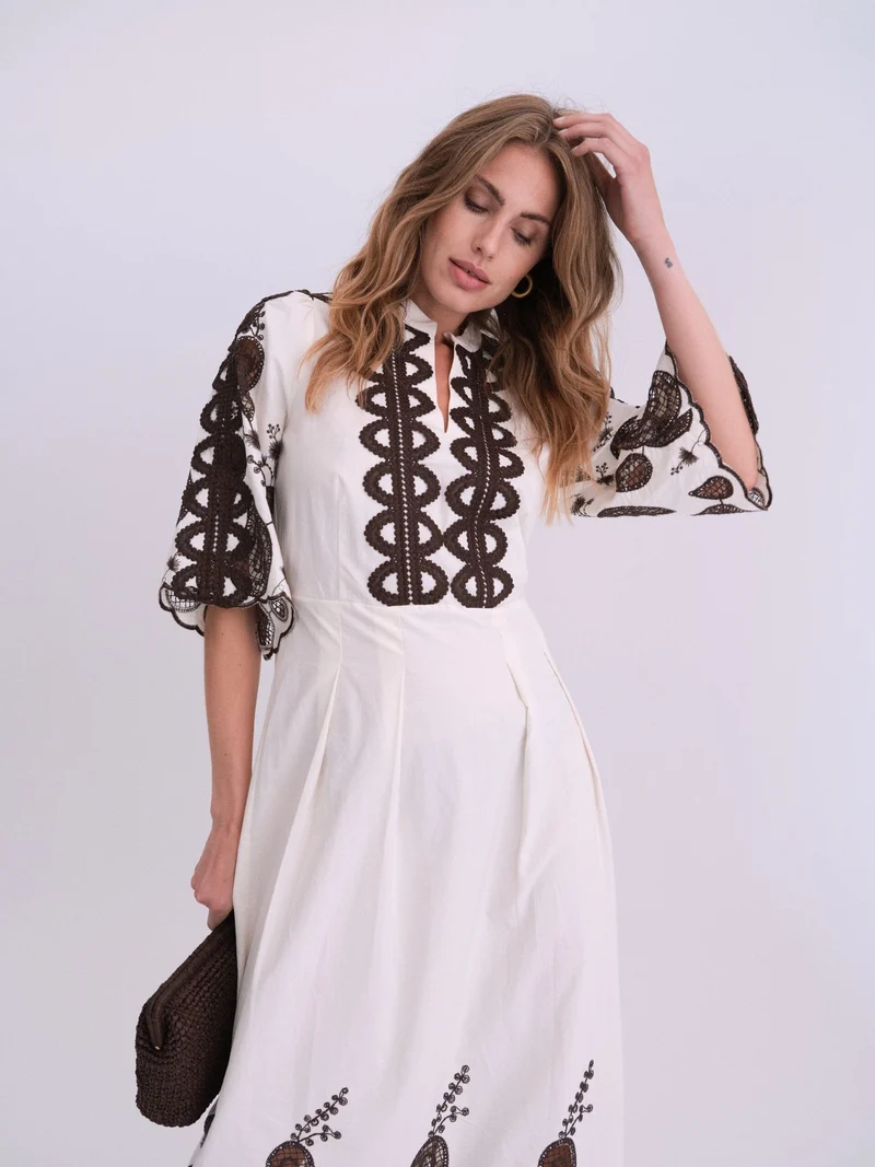 Gossia - Safinago Dress G2842 - Creme - Brown