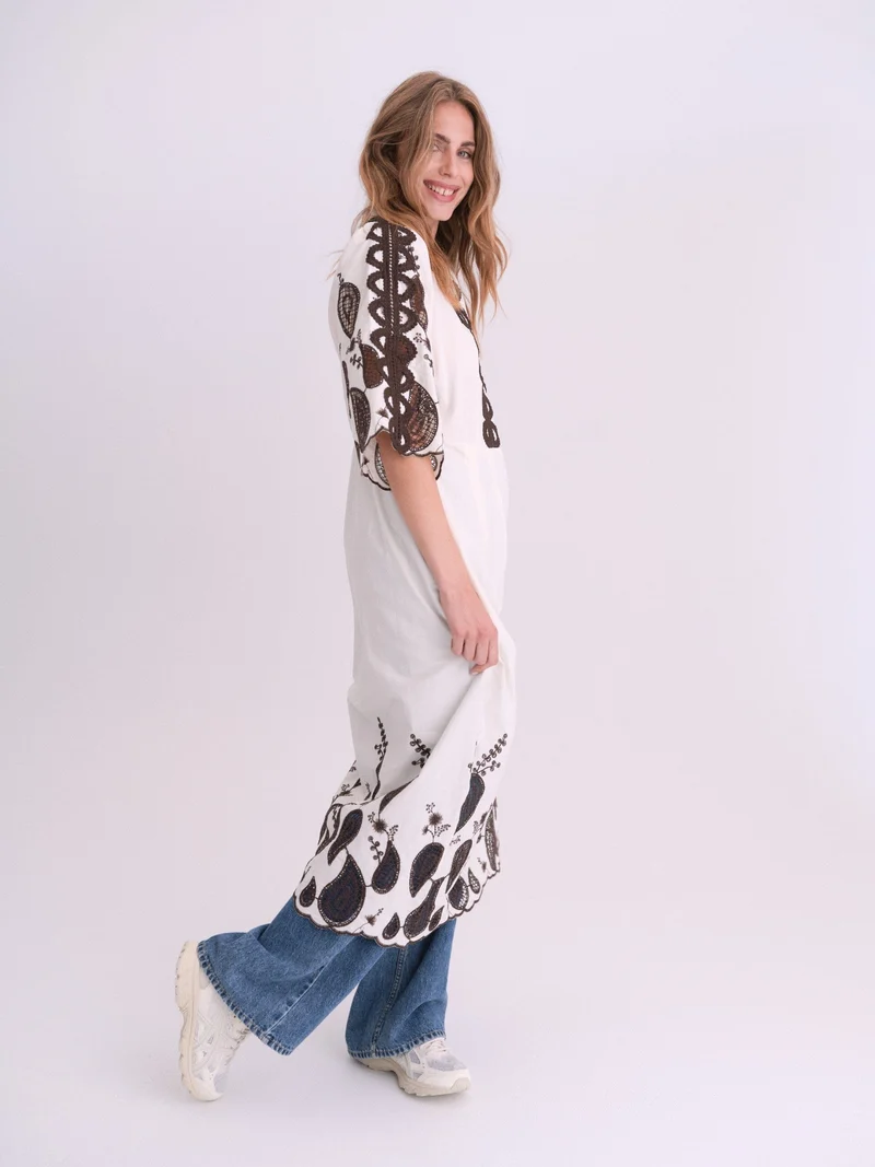 Gossia - Safinago Dress G2842 - Creme - Brown