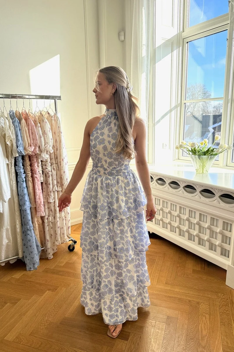 BYIC - Belleic Long Dress A25141 - Blue Dazzling Flower
