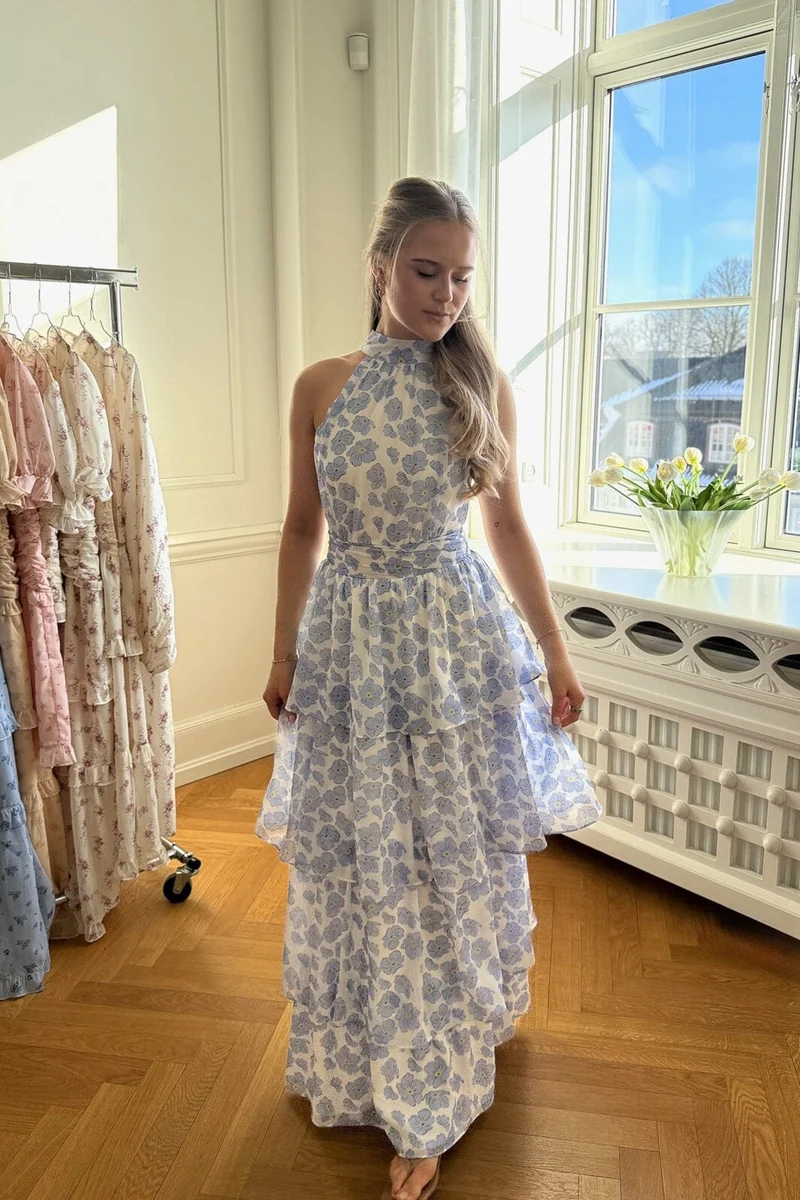 BYIC - Belleic Long Dress A25141 - Blue Dazzling Flower