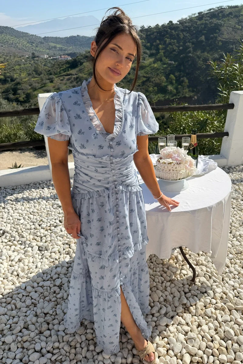BYIC - Arielic Long Dress A25193 - Blue Flower Print
