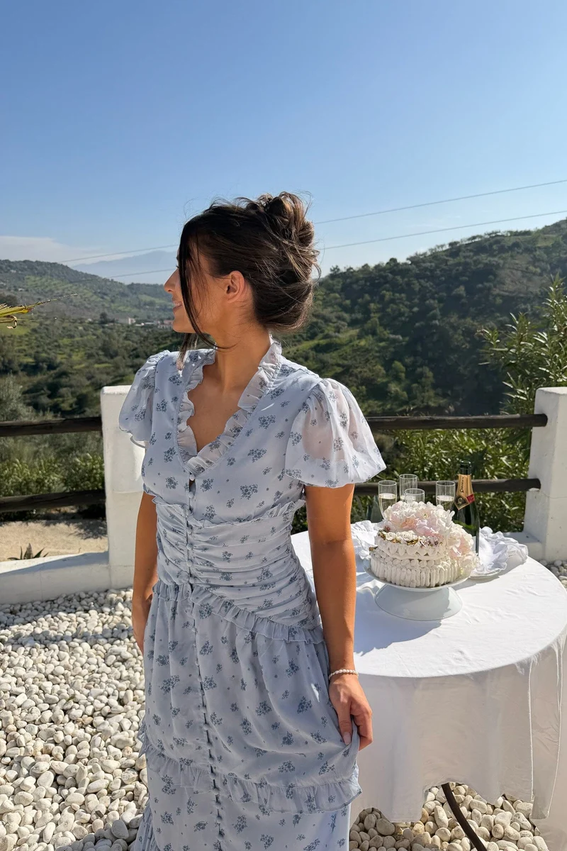 BYIC - Arielic Long Dress A25193 - Blue Flower Print