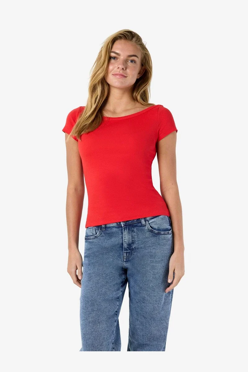 Noisy May - Nmmaya S/S Boatneck Top - 4915903 Tomato