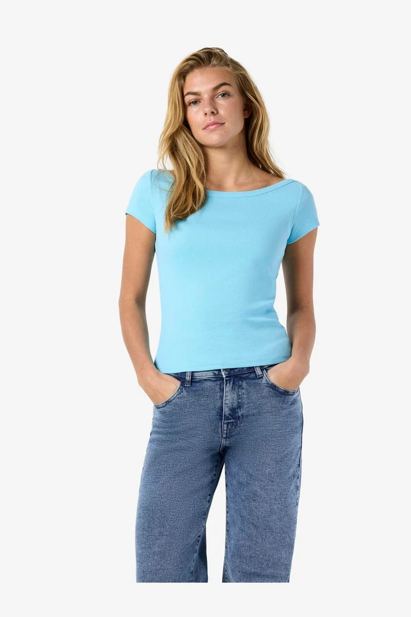 Noisy May - Nmmaya S/S Boatneck Top - 4915904 Baltic Sea