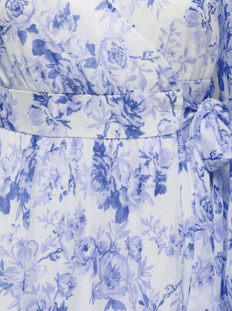 Only - Onlmiriam Ls Wrap Midi Dress - 5054957 Bel Air Blue Porcelain Flowers