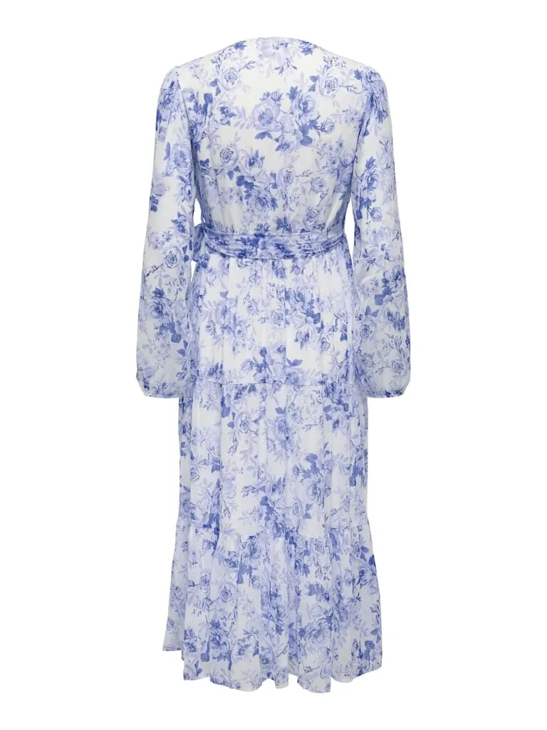 Only - Onlmiriam Ls Wrap Midi Dress - 5054957 Bel Air Blue Porcelain Flowers