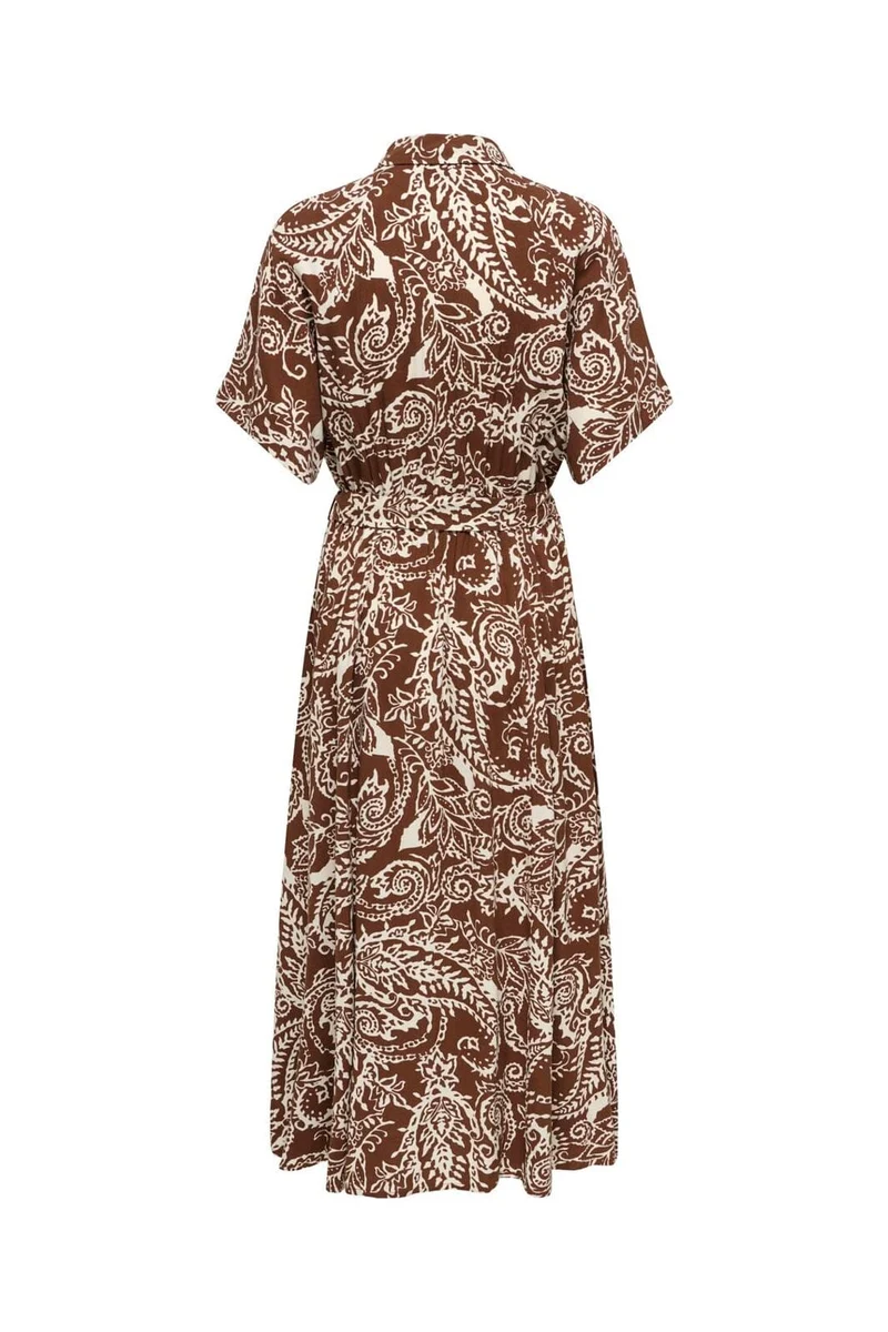 Only - Onlsafa S/S Long Belt Dress - 5095544 Cappuccino Cloud Dancer Paisley