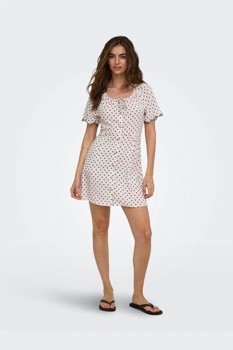 Only - Onlemmia S/S Emb Short Dress - 5078263 Pumice Stone Delicioso Dot