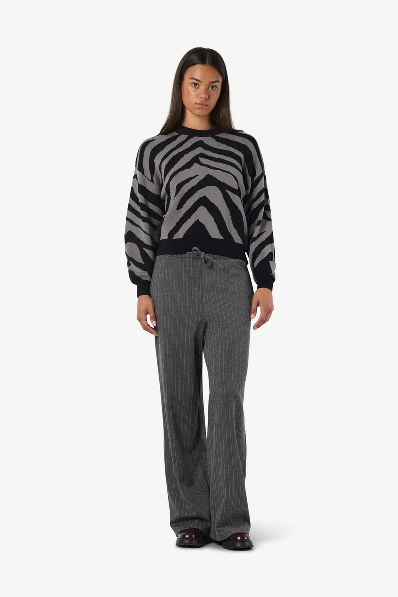 Noisy May - Nmmiel Nw Pinstripe Wide Pants Fwd - 4819975 Dark Grey Melange Bw Pinstripes