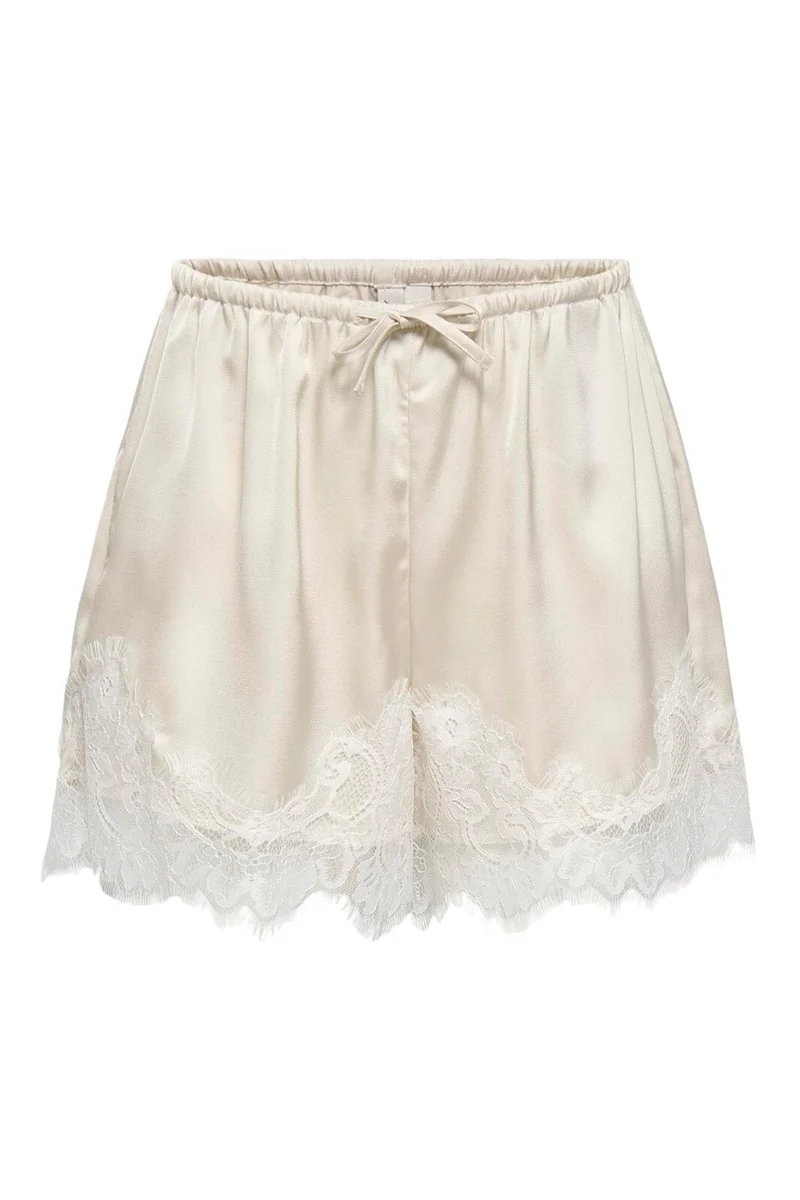 Only - Onlmenus Lace Satin Shorts - 5131878 Birch White Lace