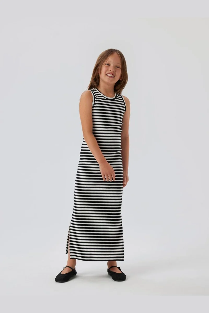 Name It - Nkfsuraja Sl Maxi Dress - 4724127 Bright White W. Black Stripes