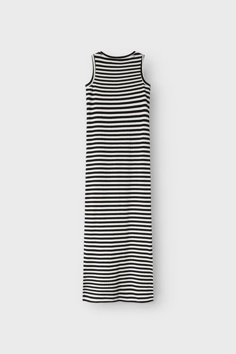 Name It - Nkfsuraja Sl Maxi Dress - 4724127 Bright White W. Black Stripes