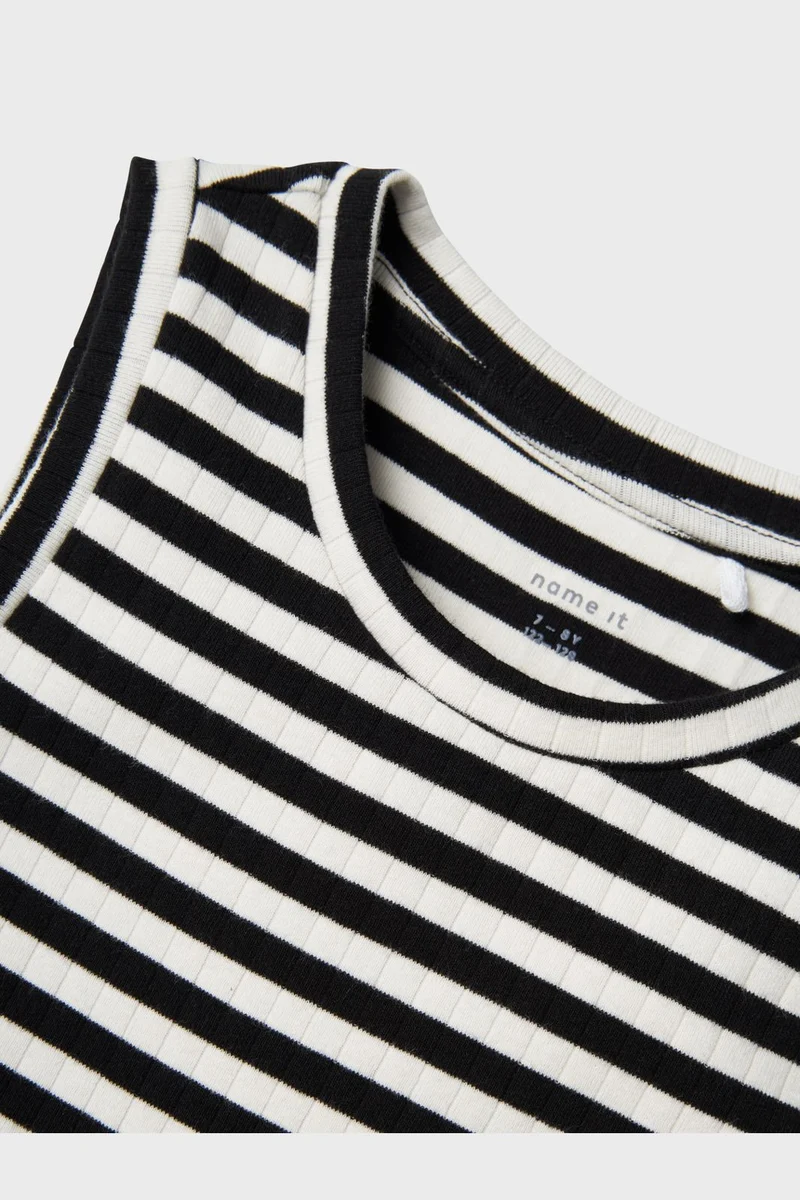 Name It - Nkfsuraja Sl Maxi Dress - 4724127 Bright White W. Black Stripes