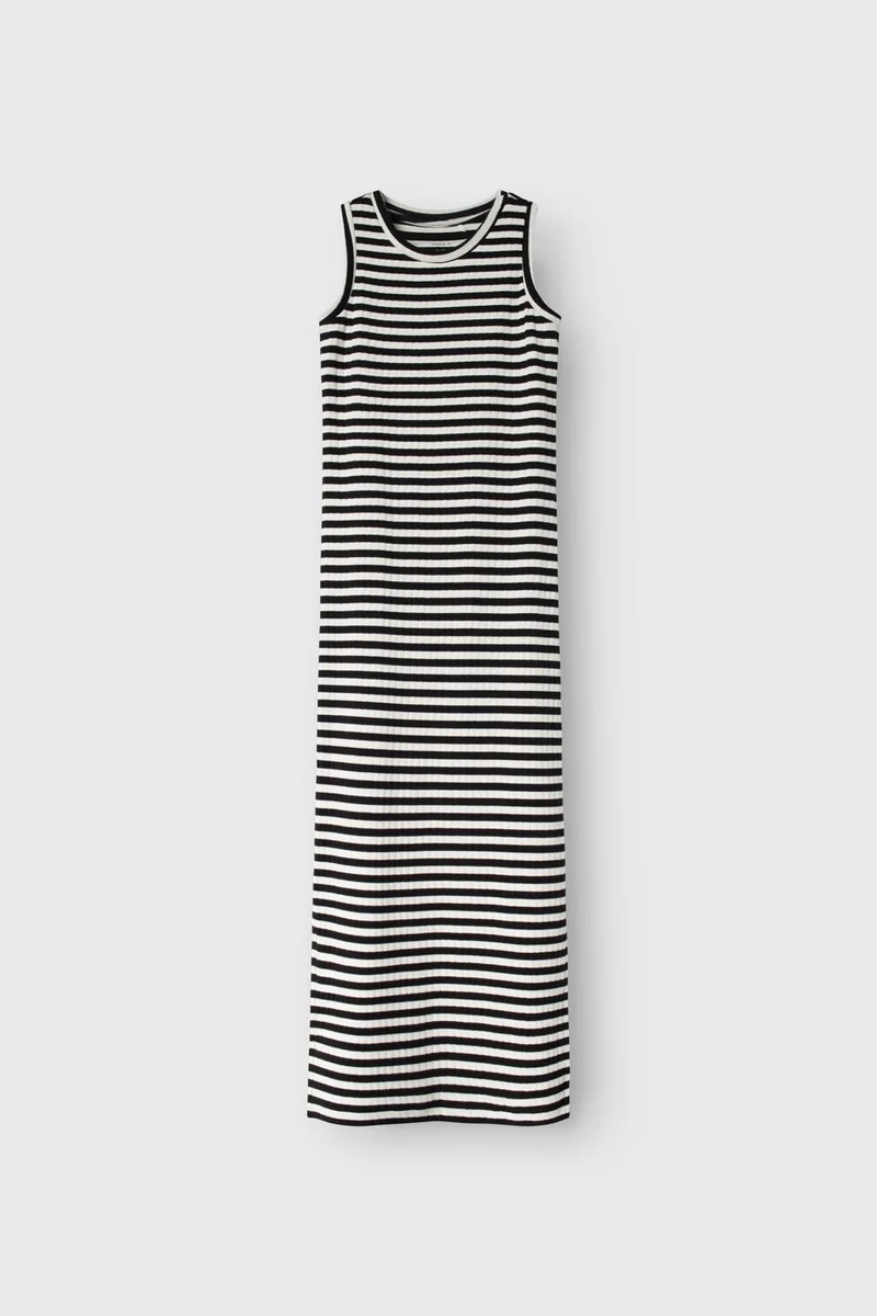 Name It - Nkfsuraja Sl Maxi Dress - 4724127 Bright White W. Black Stripes