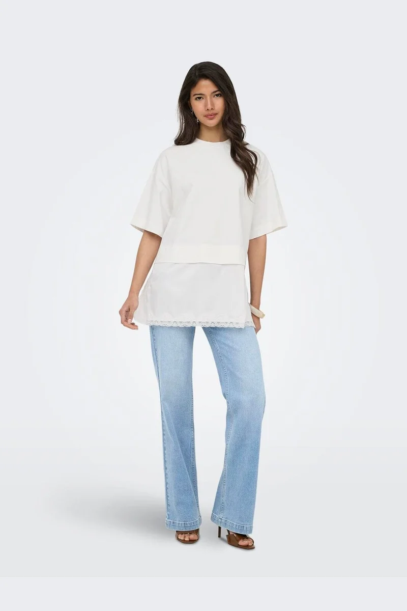 Only - Onlmexa S/S Tee Lace Top - 5122056 Cloud Dancer
