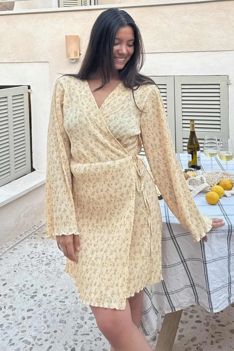 BYIC - Ofeliaic Wrap Dress A23934 - Yellow Flower Print