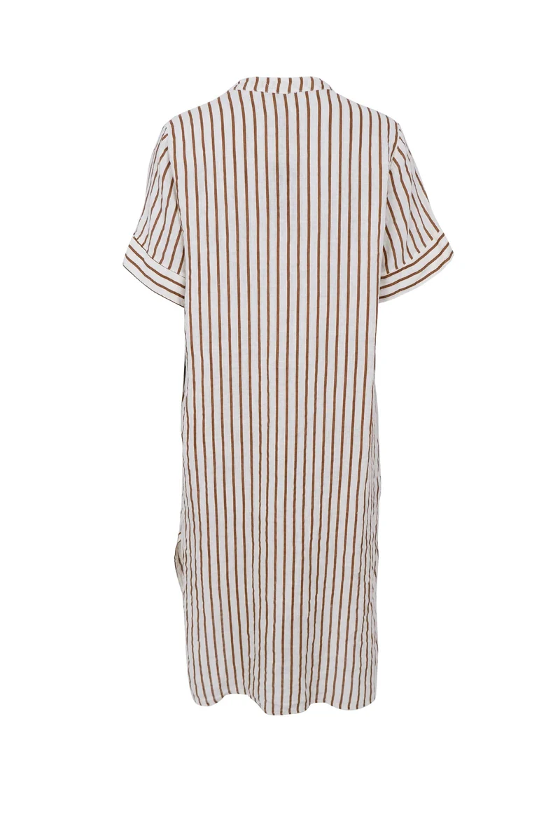 Black Colour - Bcmelina Long Linen Dress 40412 - Camel Stripe