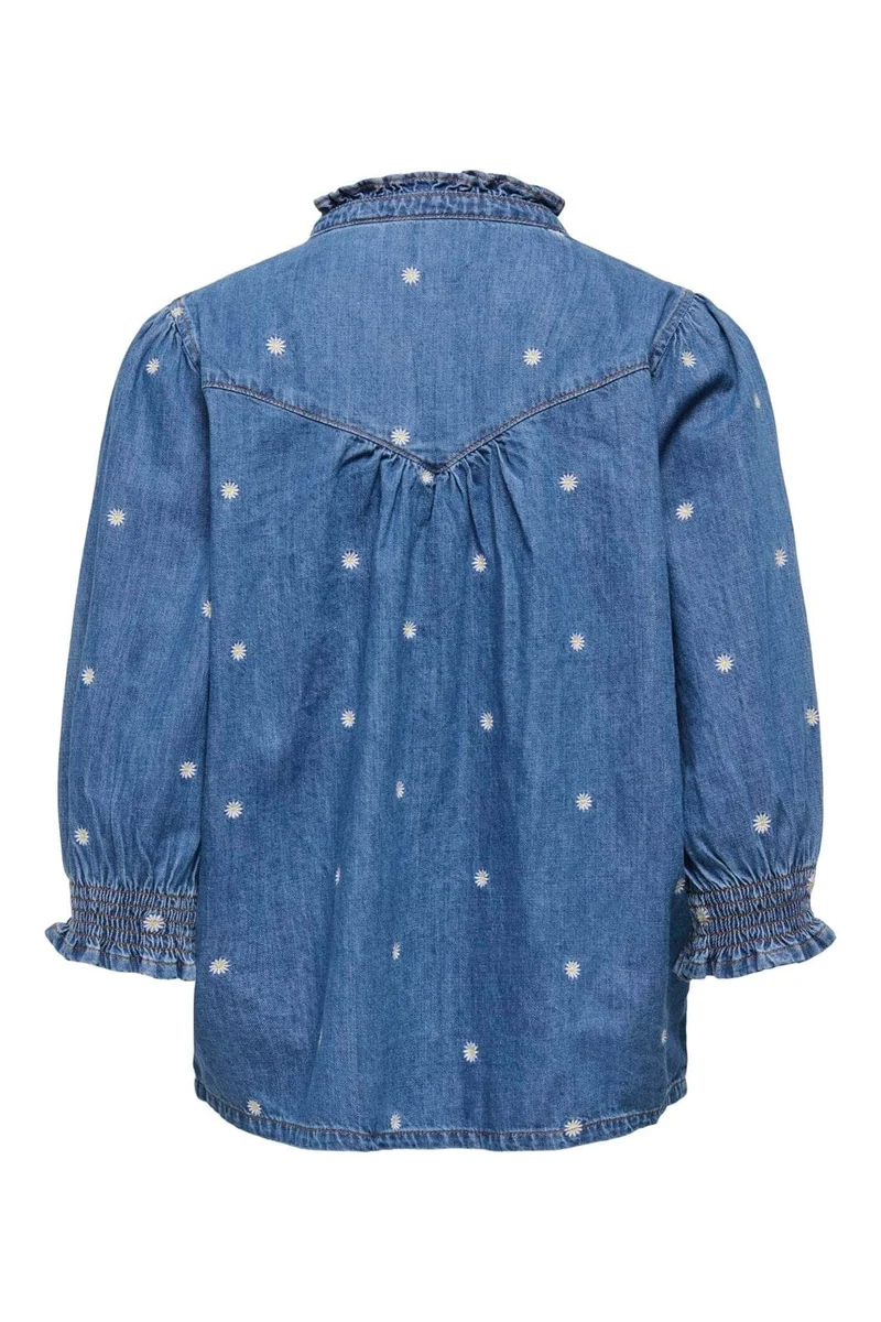 Only - Onlraya Daisy Emb 3/4 Shirt Akm - 4993778 Medium Blue Denim