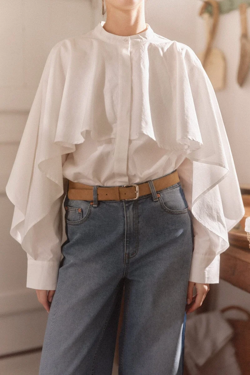 YAS - Yaslau Ls Cape Shirt - 5154671 Star White