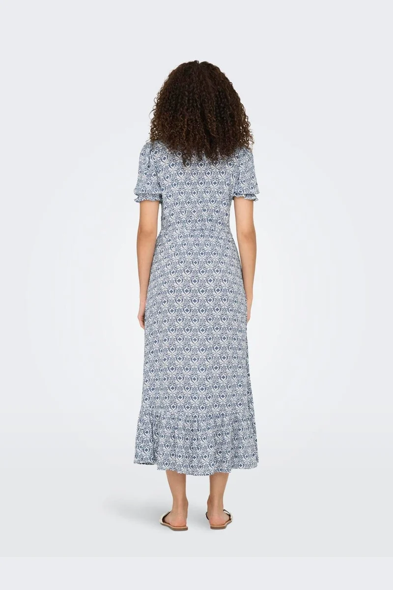 Only - Onlchianti S/S Long Dress - 4758861 Cloud Dancer Smith Blue Graphic