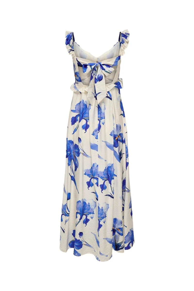 Only - Onlhyaci S/L Frill Long Dress - 4995371 Bright White Big Blue