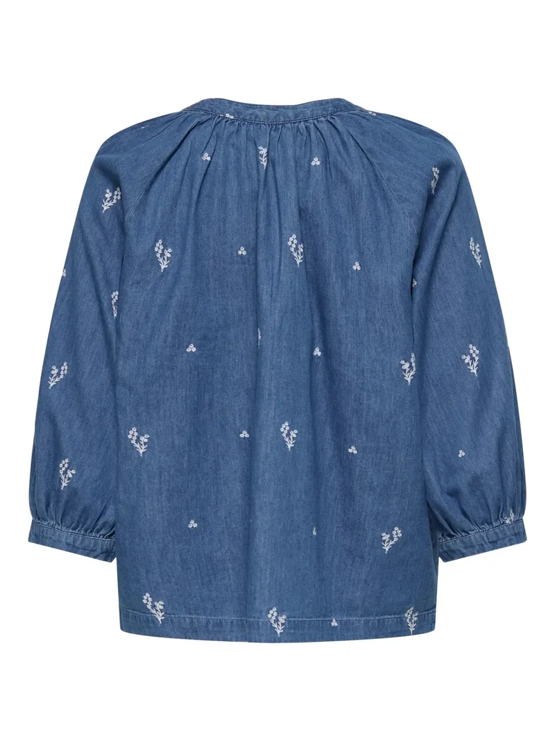 JDY - Jdykai 3/4 Shirt Dia - 5049505 Light Blue Denim Cloud Dancer Emb