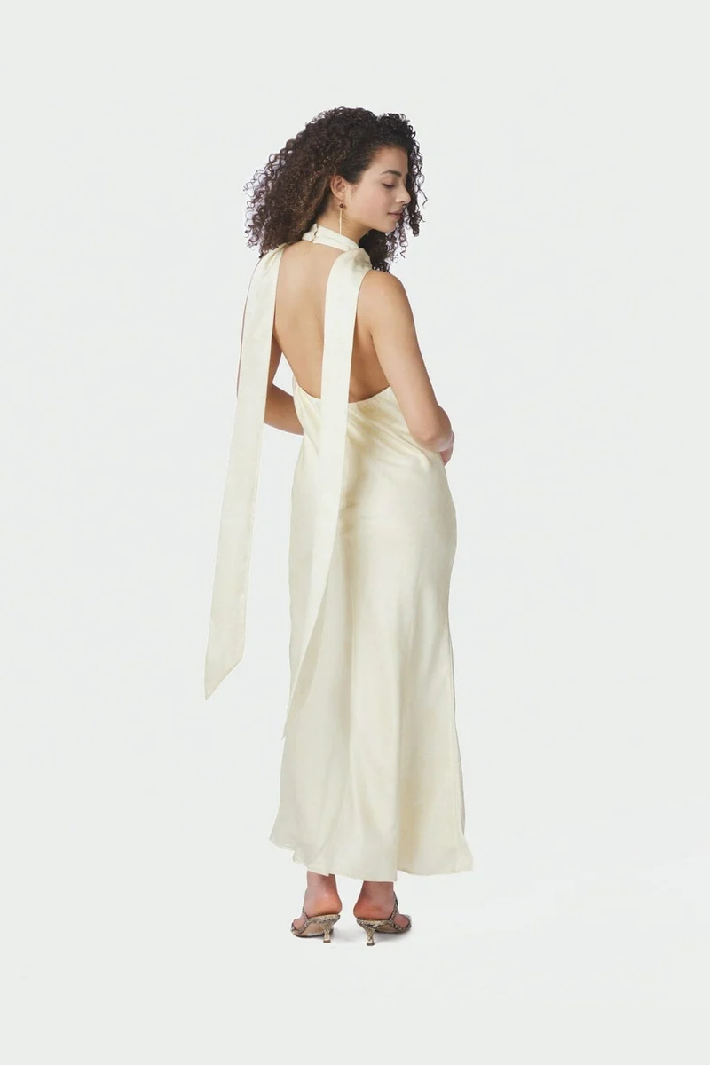 Neo Noir - Fiona Pattern Satin Dress 168367 - 191 - Light Yellow
