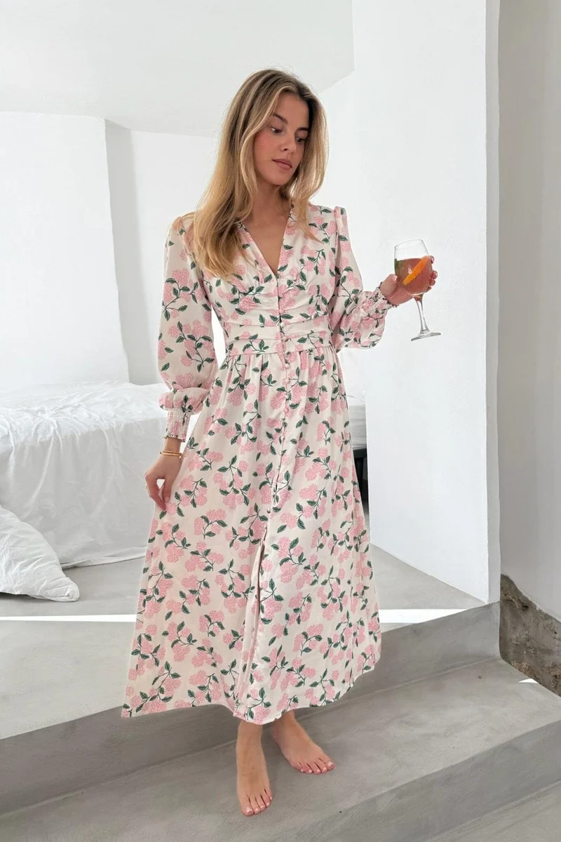 BYIC - Adelic Long Dress A2327 - Pink Hydrangea Print