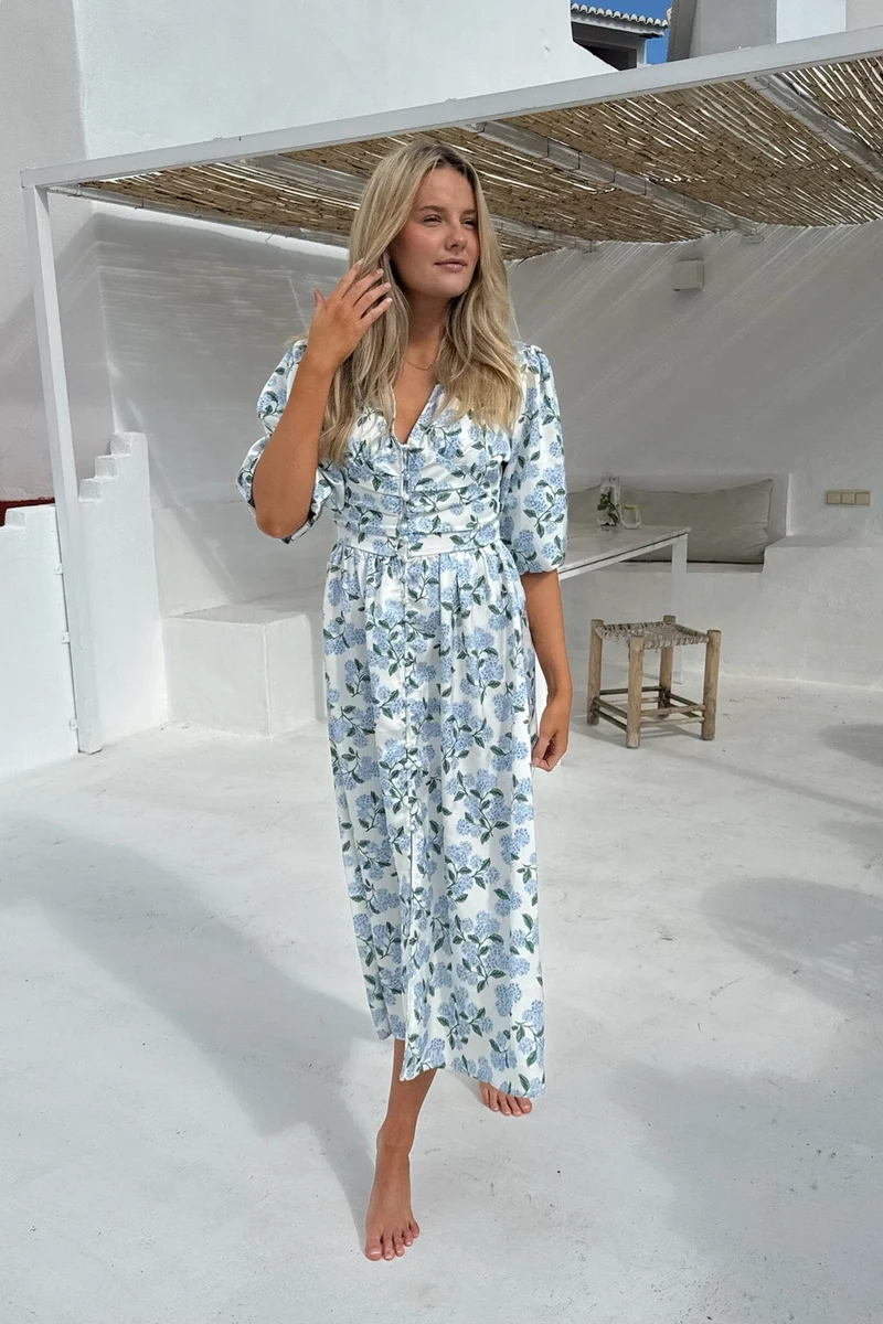 BYIC - Adelic Long Dress A2327 - Blue Hydrangea Print