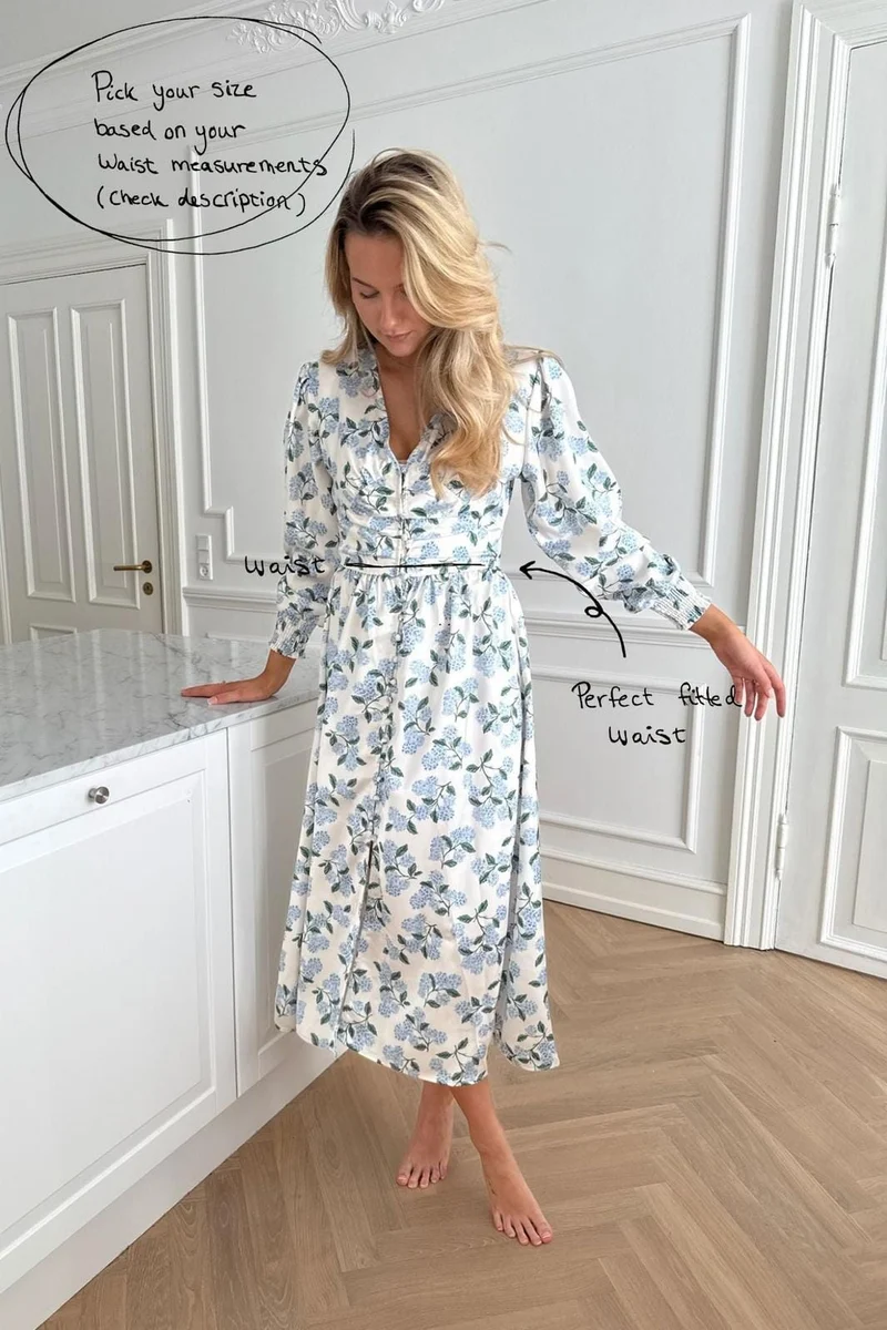BYIC - Adelic Long Dress A2327 - Blue Hydrangea Print