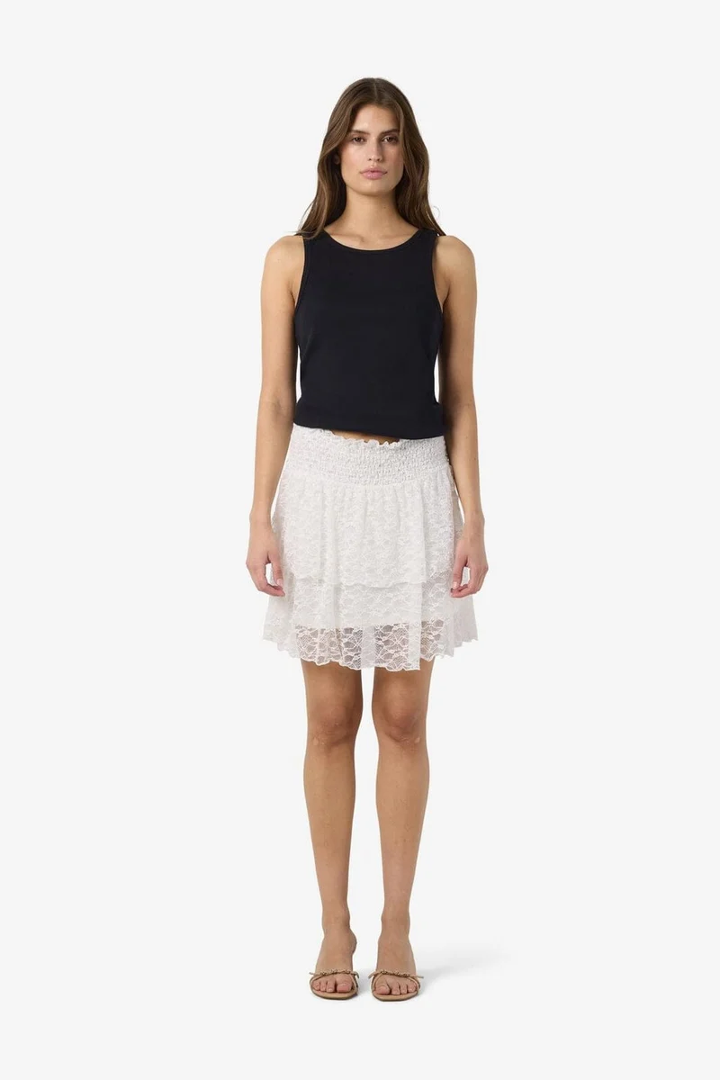 Noisy May - Nmisabel Nw Short Layered Skirt - 4949076 Cloud Dancer Lace