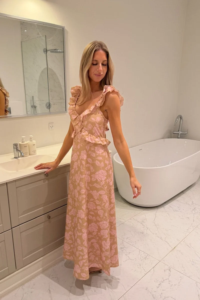 BYIC - Melbaic Dress A23117 - Beige Pink Blossom