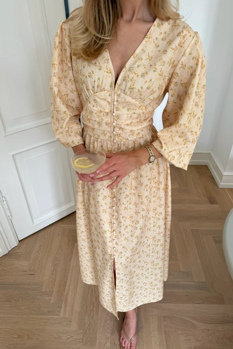 BYIC x Molly&My - Adelic Long Dress A2327 - Yellow Flower Print