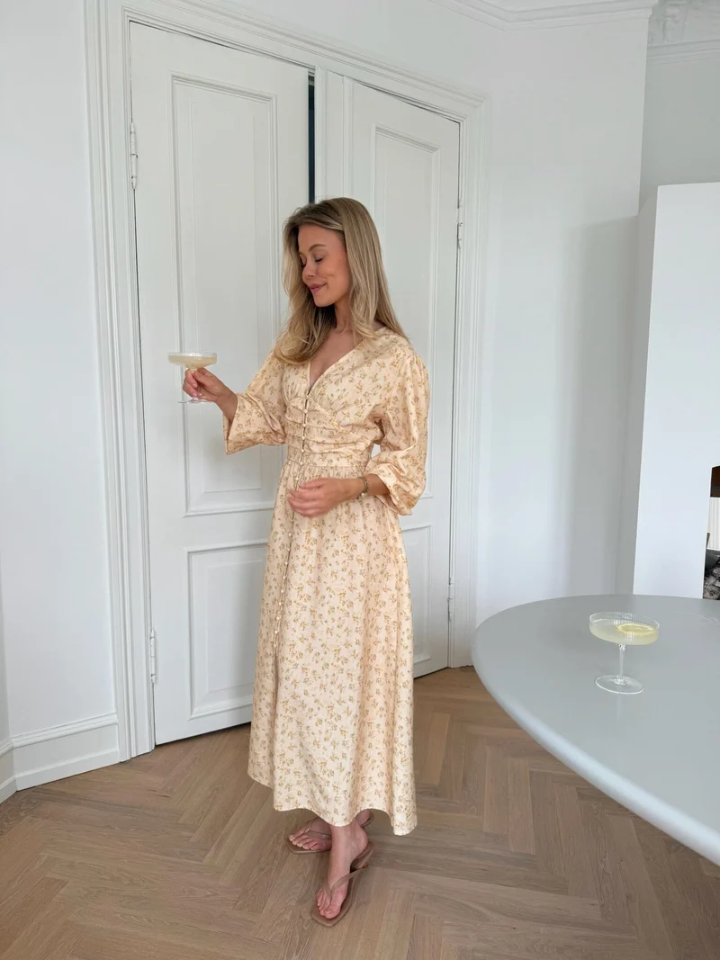 BYIC x Molly&My - Adelic Long Dress A2327 - Yellow Flower Print