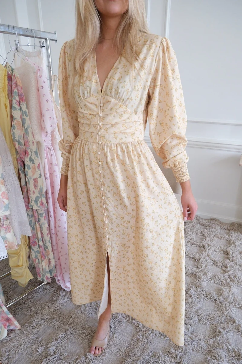 BYIC x Molly&My - Adelic Long Dress A2327 - Yellow Flower Print