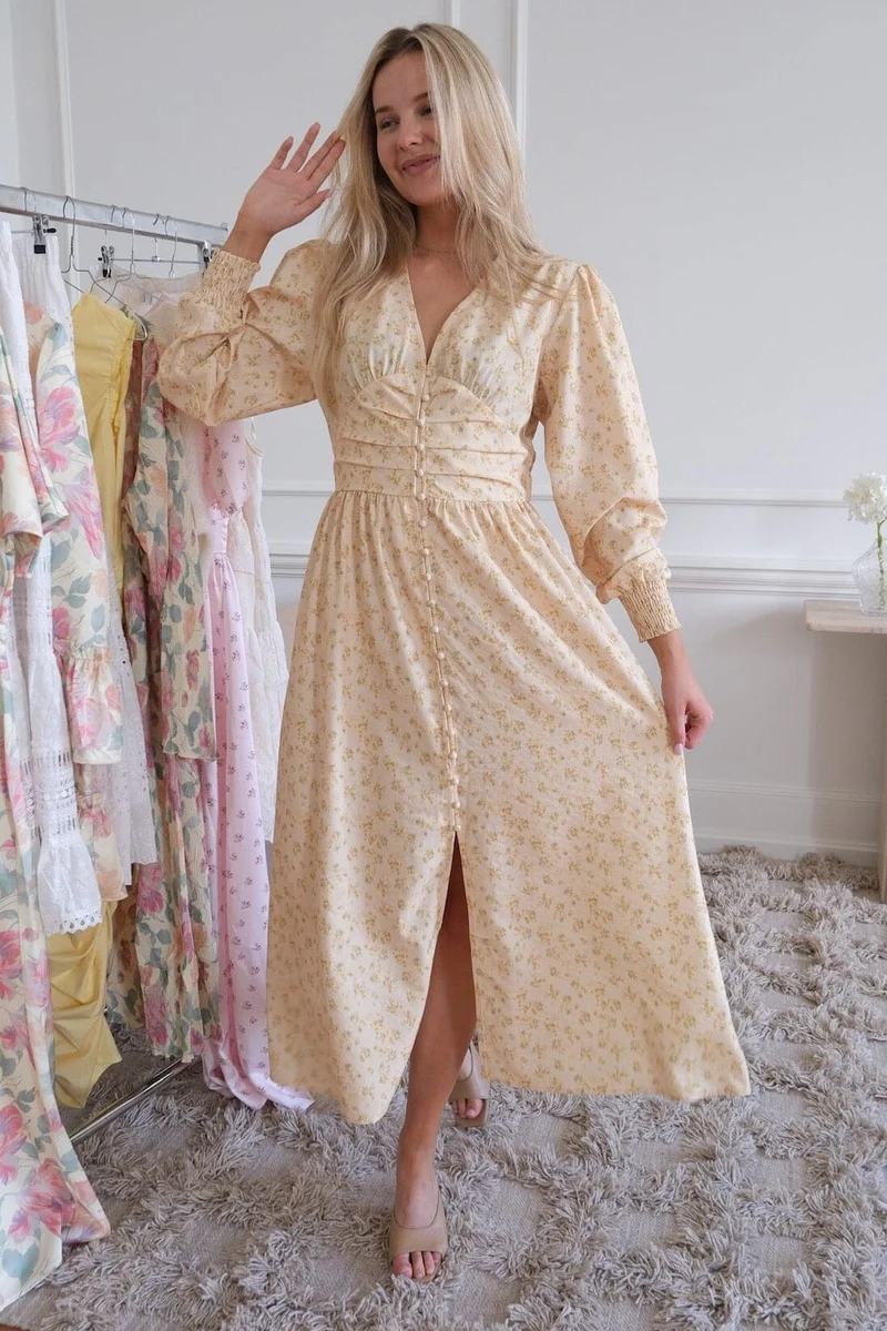 BYIC x Molly&My - Adelic Long Dress A2327 - Yellow Flower Print