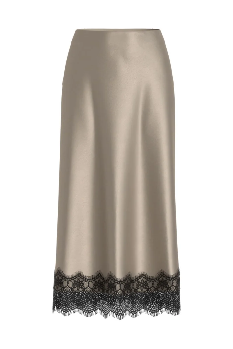 Vila - Viellette Ankle Lace Skirt - 5085043 Cement Black Lace