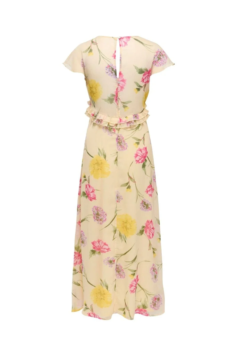 Only - Onlvalda S/S Long Frill Dress - 5092538 Sandshell Big Multi Flower