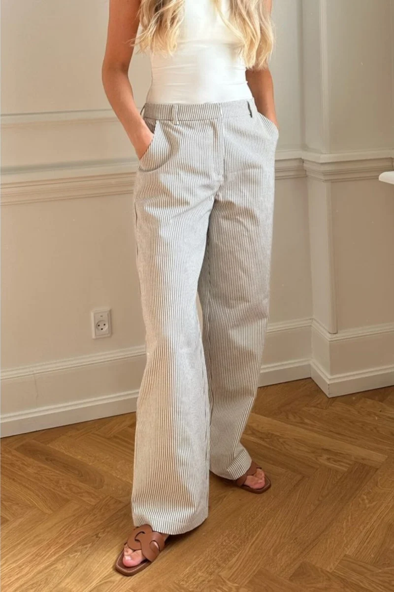 BYIC - Nanna Pants Dark Beige Woven Stripe