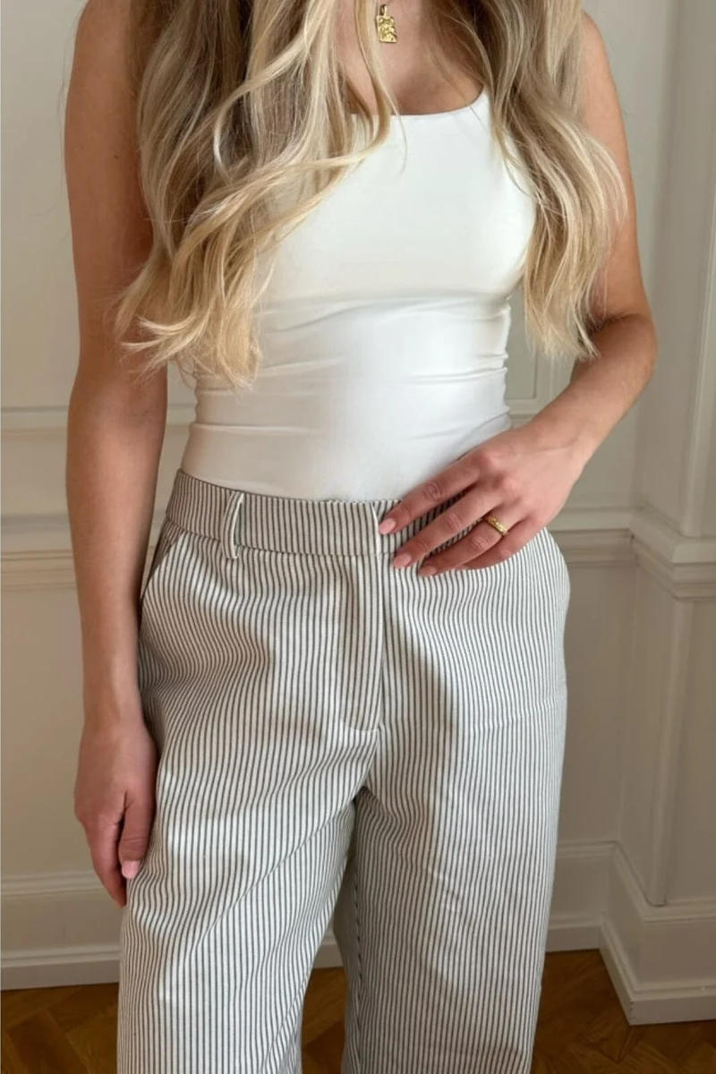 BYIC - Nanna Pants Dark Beige Woven Stripe