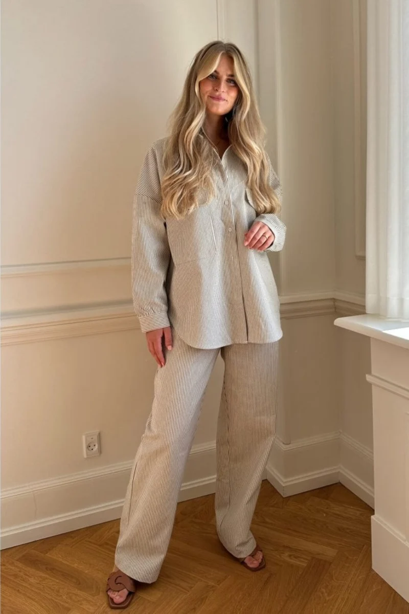 BYIC - Nanna Pants Dark Beige Woven Stripe