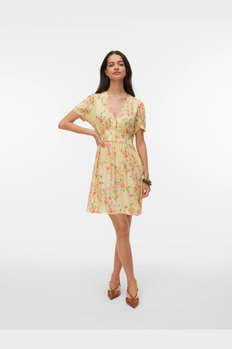 Vero Moda - Vmvilma Holy Ss Short Dress - 5035032 Golden Haze Holly