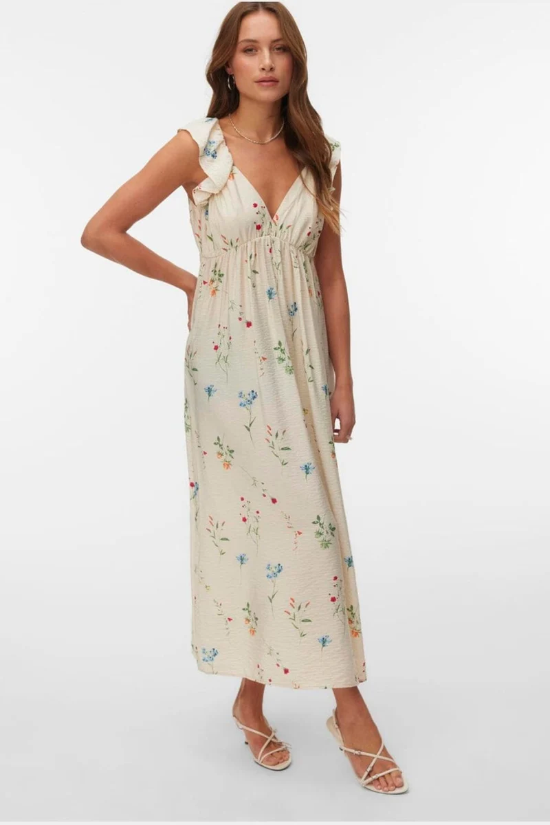 Vero Moda - Vmjosie Sl Ankle Frill Dress - 4929349 Birch Bina