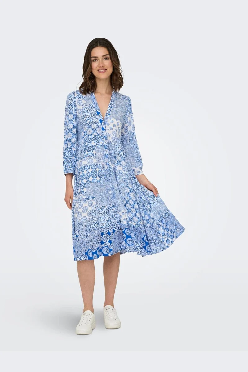 Only - Onlmilana 7/8 Dress - 4840490 Princess Blue Mix Graphic